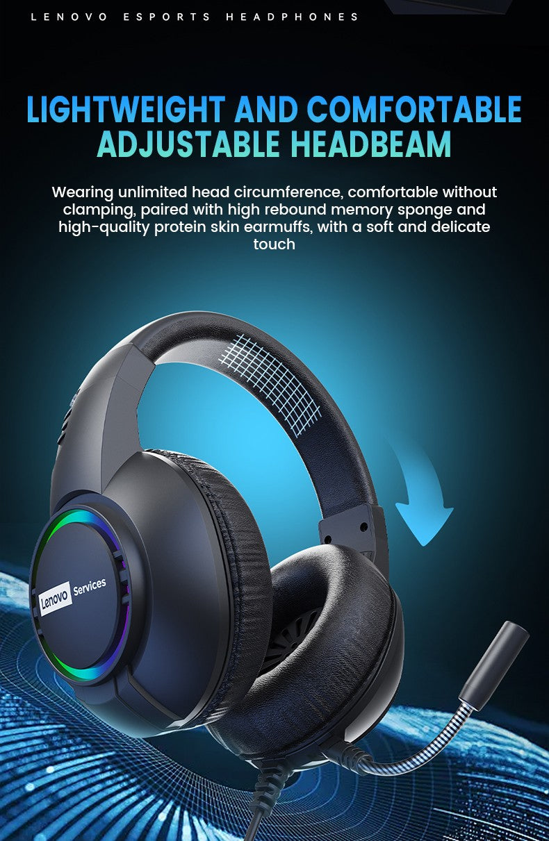 Lenovo E08 Wired Gaming Headphone with Microphone RGB Light Computer Laptop 7.1 Virtual Surround Sound Effects E-sports Headset