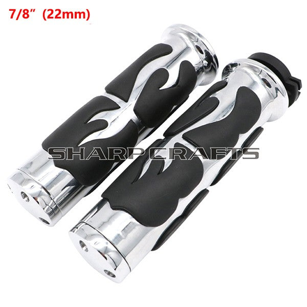 1" 25mm & 7/8'' 22mm Billet Rubber Flame Spike Hand Grips For Harley Honda Kawasaki Suzuki Yamaha Bikes Cruiser Chopper Custom