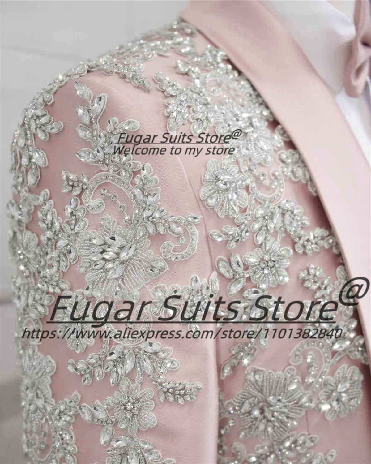 Fashion Pink Party Men Suits Customized Gorgeous Shiny Rhinestone Groom Wedding Tuxedos 2Pcs Sets Male Prom Blazers Ropa Hombre