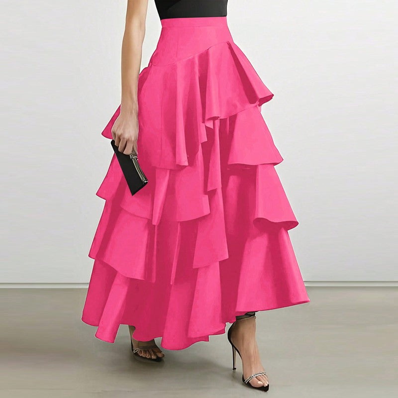 VONDA Plus Size Women Party Skirt 2024 Street High Waist Fashion Multi Layered Ruffled Hem Long Maxi Skirts Elegant Swing Bottom