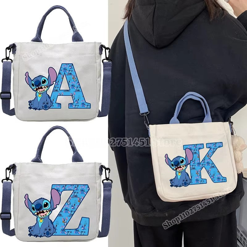 Disney Stitch Letter A-Z Print Shoulder Bags Cute Anime Action Figure Stich Purses Handbags Women Sling Messenger Bag Gift