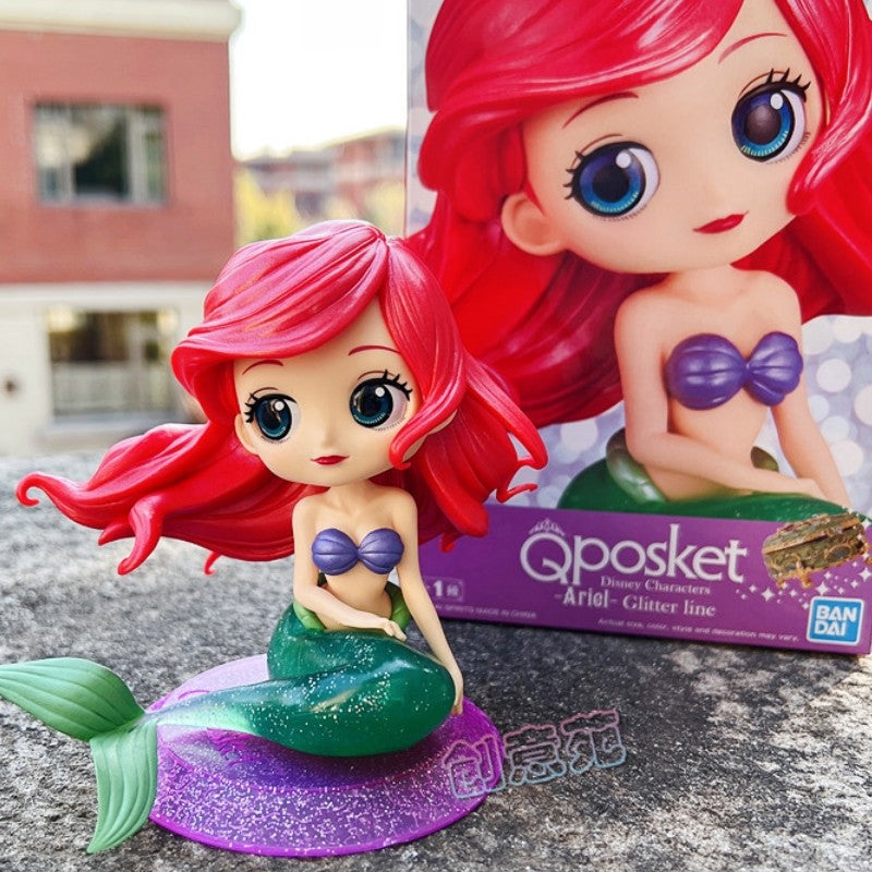 Bandai Disney The Little Mermaid Anime Qposket Characters Ariel Glitter Line Action Figure Collectible Model Toys Birthday Gift