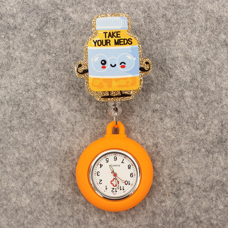 Glitter Acrylic Hospital Acrylic Heart Stethoscope Lovely Nurse Doctor Alligator Clip Pocket Watches Medical Hang Clock Gift