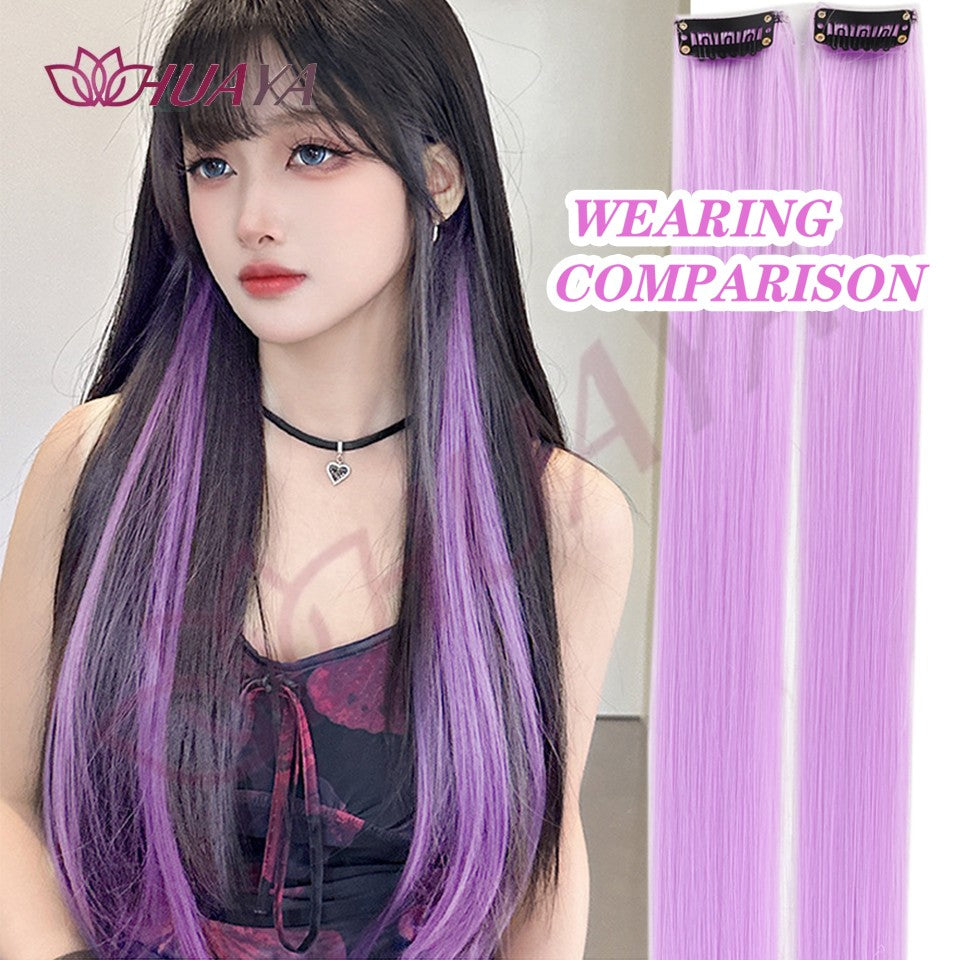 Synthetic 2 pieces 20inch Colored Clip in Hair Extensions, Long Straight Pink/Blue/Purple Halloween/Christmas Wig good 2026