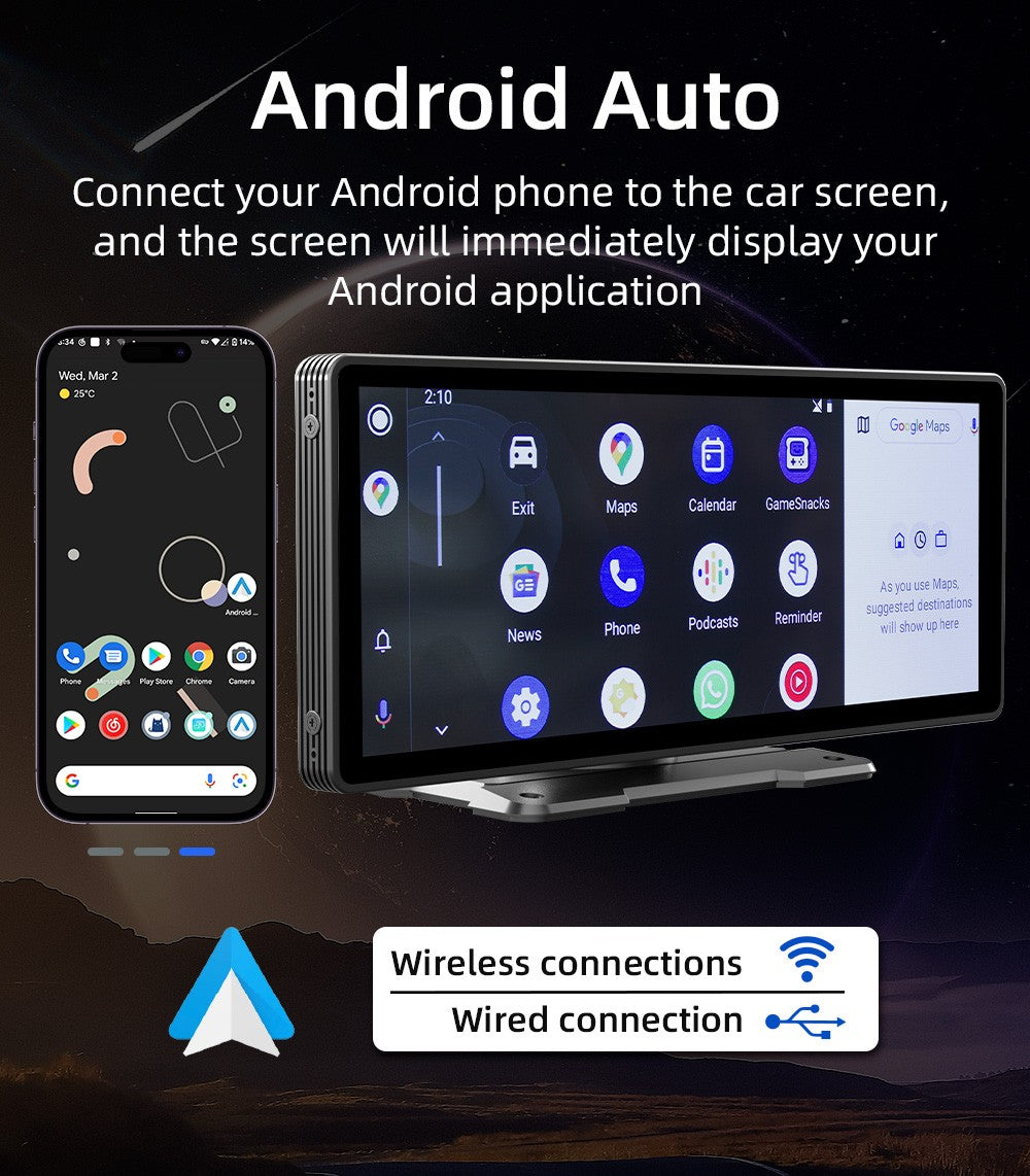 BQCC 10.26 Inch Portable Wireless Carplay Screen HD Rear Reversing Camera Car Radio DVR MP5 Multimedia Video Player Android Auto
