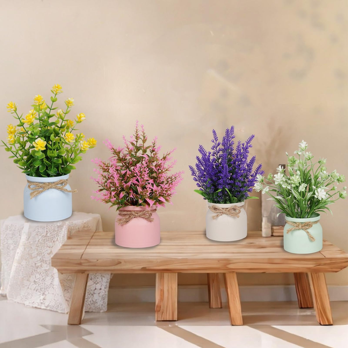 Artificial Pot Flowers Small Fake Plants with Pot Mini Potted Plants for Home Room Office Party TableTop Decoration Fake Potted