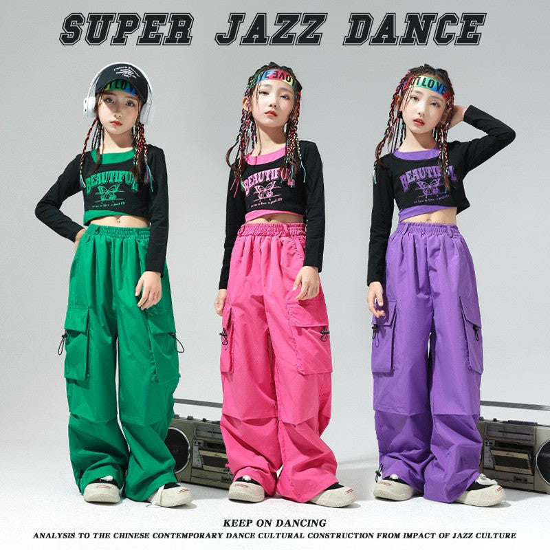 Fashion Children's Clothing Baby Bottom Hip-hop Dance Costumes Girl Cargo Pants Street Loose Outfit Girls Casual Kids Pants