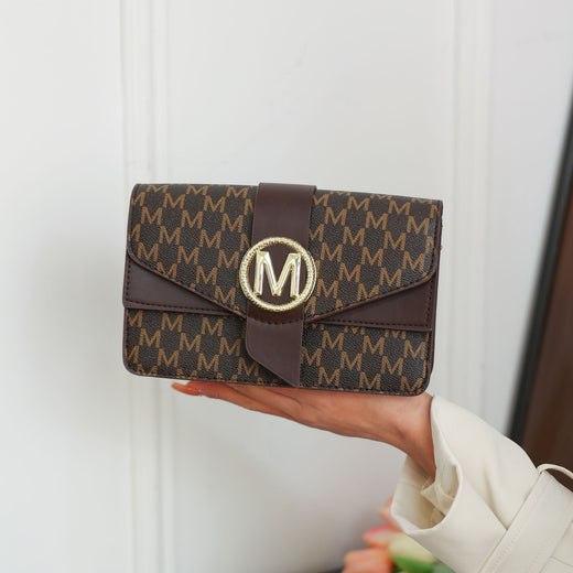 Women's retro shoulder bag, simple small square bag with printed lettering, stylish crossbody bag