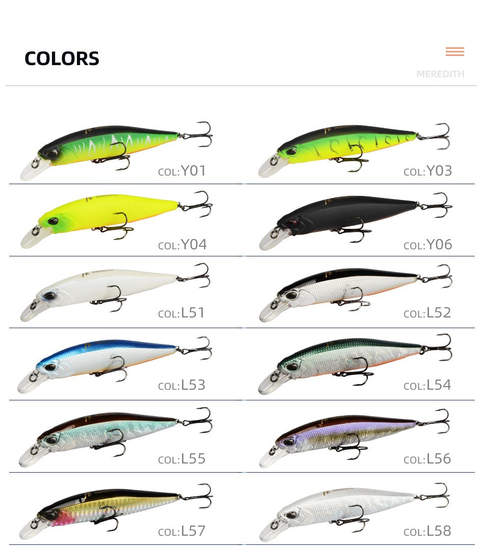 MEREDITH JERK MINNOW 100F 14g Floating Wobbler Fishing Lure 24Color Minnow Lure Hard Bait Quality Professional Depth0.8-1.0m