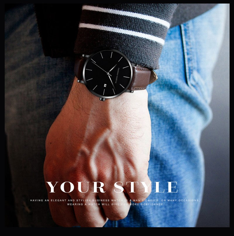 Classic Bauhaus Design Men Watch Dark Blue Japan Quartz Waterproof Stainless Steel Fashion Business Calendar Ultra Thin Watches