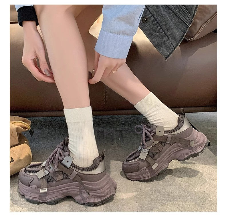 Women's Chunky Sneakers Breathable Mesh Platform Sports Shoes Woman Fashion Lace Up Thick Sole Casual Shoes Mujer