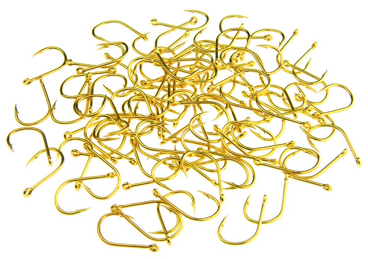 100pcs/lot High Carbon Steel 3#-12# golden Fly Fishhooks Fishing Hooks Jig Barbed Hook With Hole Pesca Fishing accessory Tackle