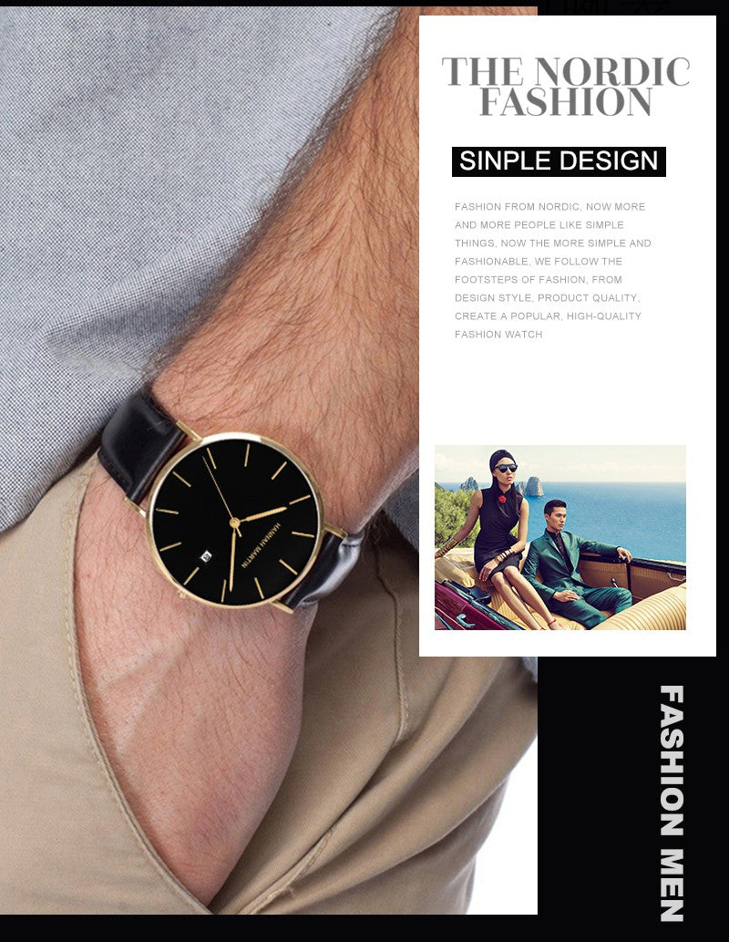 Classic Bauhaus Design Men Watch Dark Blue Japan Quartz Waterproof Stainless Steel Fashion Business Calendar Ultra Thin Watches