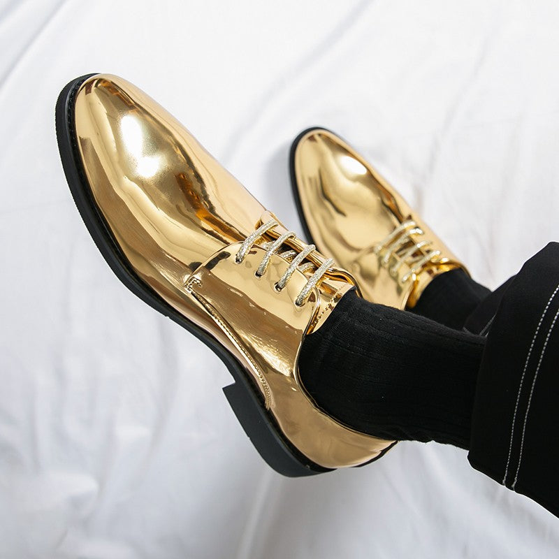 Large Size 38-50 Pointed Leather Shoes Man Business Performance Men's Dress Shoes Luxury Golden Bright Shoes Man Wedding Shoes