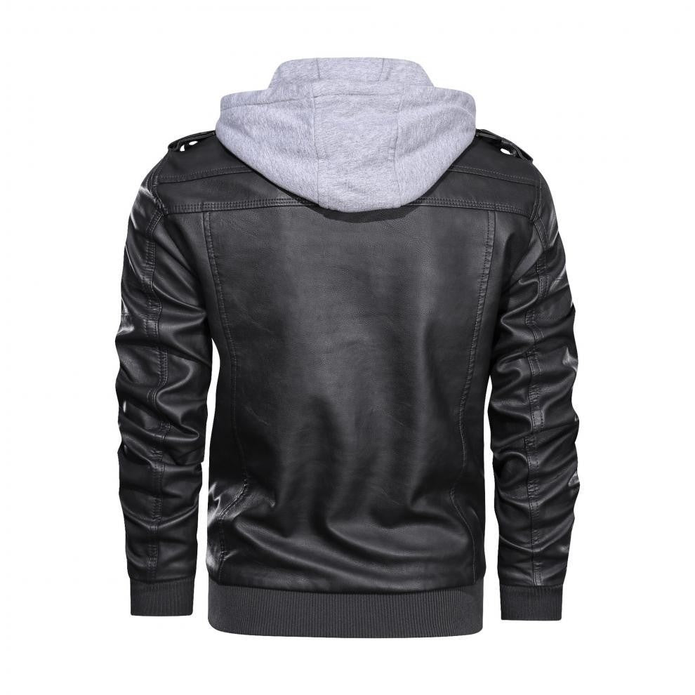 Men Faux Leather Cardigan Leathers Jackets Zipper Coat Long Sleeve Solid Autumn Moto Bike Casual Autumn 2025 Hooded Spliced