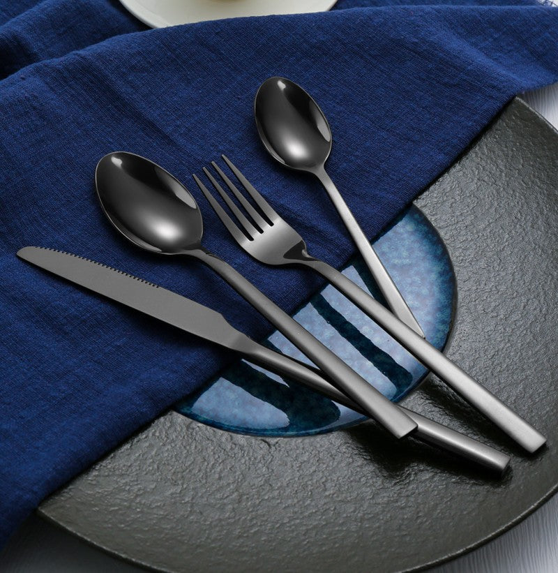 Western Tableware Black Dinnerware Set 6 Pieces Cutlery Set Stainless Steel Knife Fork IceTea Spoon Party Classic Silverware Set