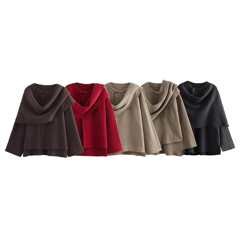 Elegant Coat Women Scarf Collar Long Sleeve Button Irregular Jackets European and American Style Streetwear Casual Outerwear