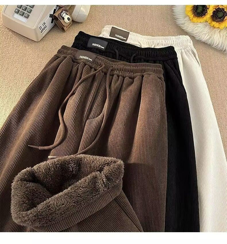 Velvet high waisted wide leg pants women winter new streetwear thickened lambskin corduroy pants lazy joggers women casual pants
