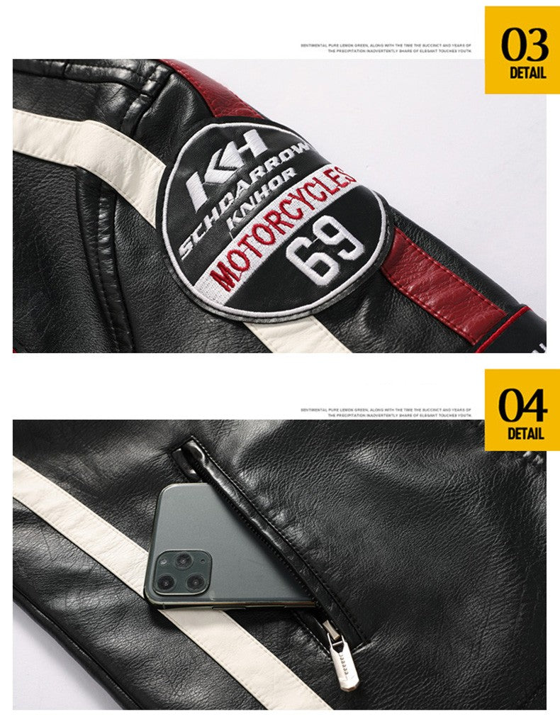 New Motorcycle Jacket For Men In Autumn/Winter 2020 Fashion Casual Leather Embroidered Flight Jacket In Winter Velvet Pu Jacke