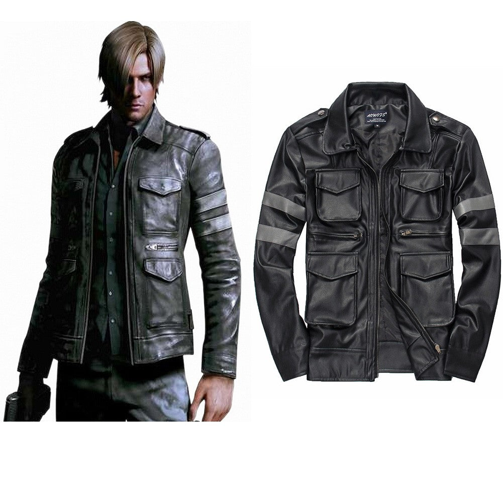 Leon Kennedy Cosplay Costume Jacktet Pu Coat Outfits Boys Men Adult Street Casual Clothing Halloween Carnival Disguise Suit