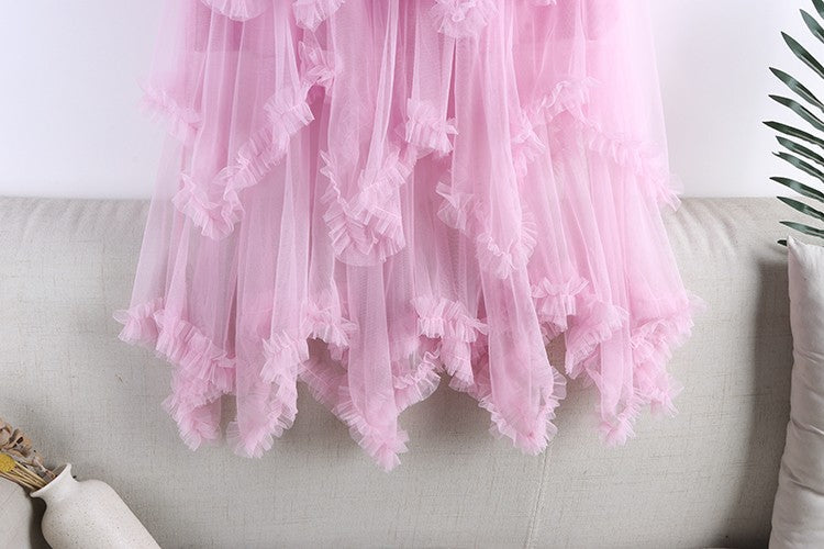 TIGENA Tutu Tulle Long Skirt for Women 2023 New Summer Korean Aesthetic Cute Irregular Mesh High Waist Maxi Skirt Female Purple