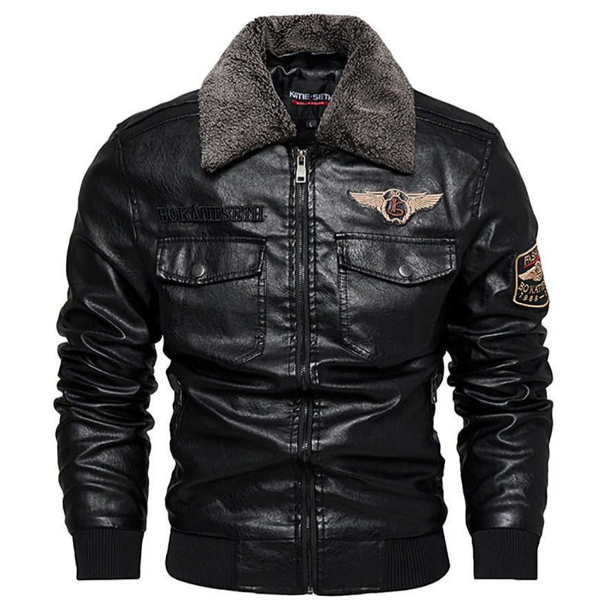 Fleece Fur Collar Windbreaker Coat Male Pu Jacket Men Thick Warm Cashmere Military Bomber Tactical Leather Jackets Mens Outwear