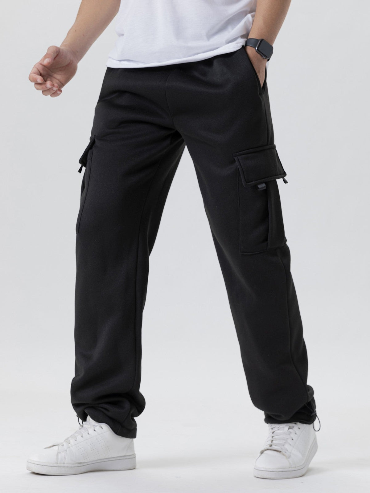 Mens Sweatpants Straight Fit Casual Pants Autumn Winter Men Running Jogger Sports Gym Trousers Solid Color Multi-pocket Pants