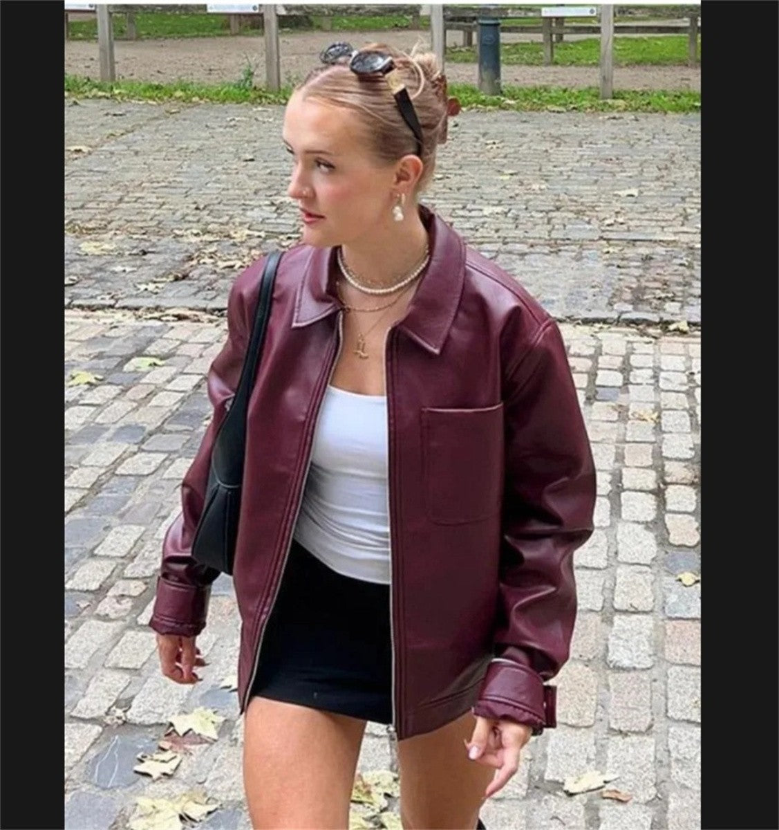 Women Vintage Wine Red Faux Leather Jakcet Fashion Outerwear Zipper Lapel Pu Coats Autumn Winter Streetwear Ladies Short Tops