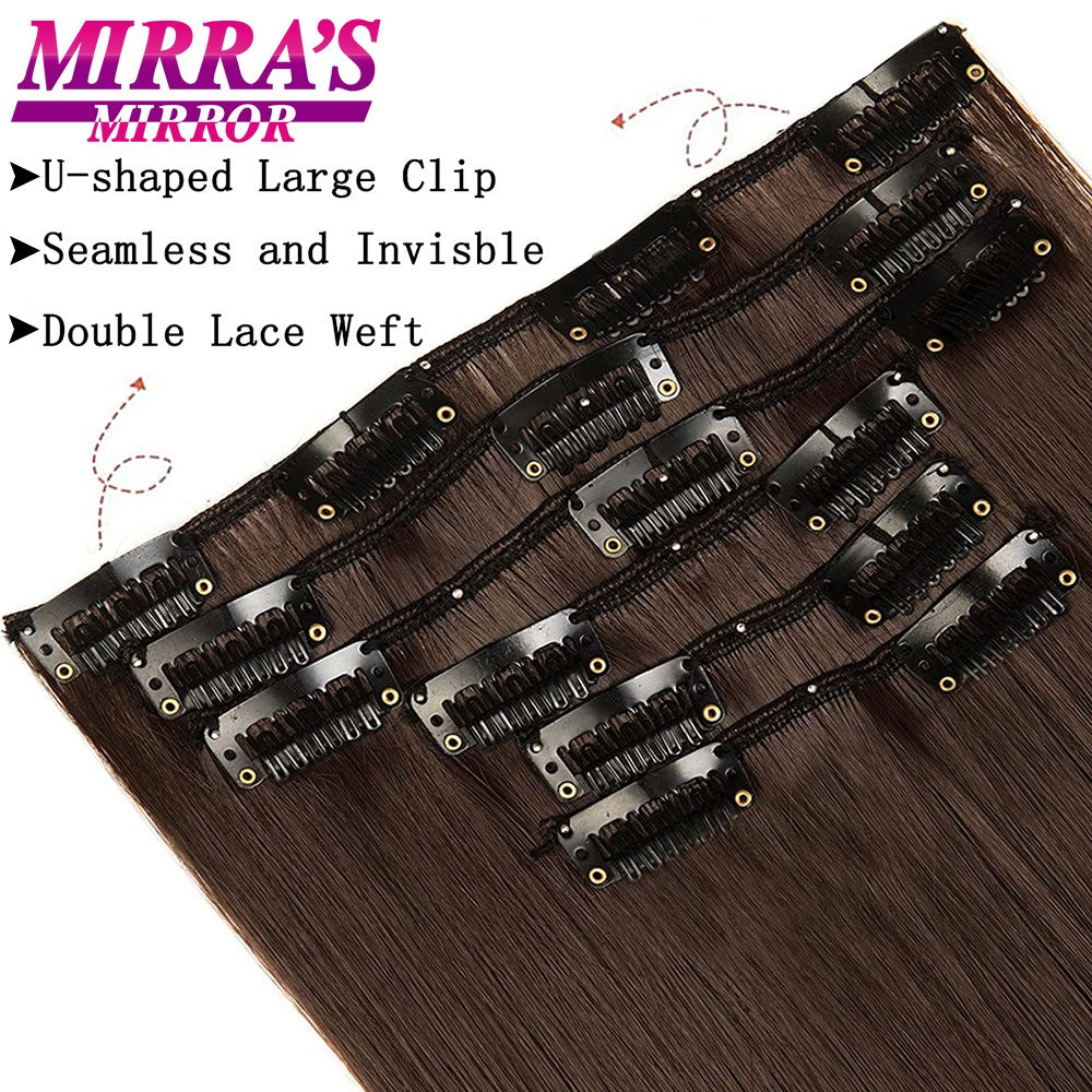 16 Clips in Hair Extensions 24Inchs Long Straight Hairstyle Synthetic Blonde Black Hairpieces Heat Resistant Fake Hair 6Pcs/Set