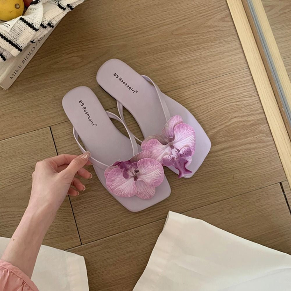Daily Sweet Butterfly Orchid Slipper Summer Vacation Flower Flip Flops Elegant Out Wear Women's Sandals Ladies/Girls