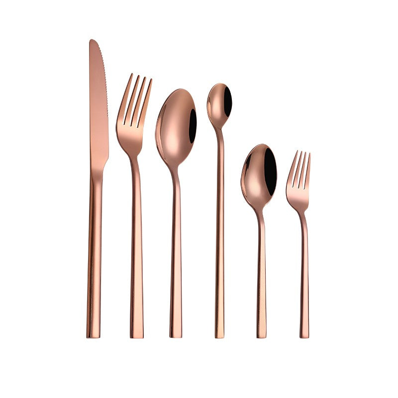 Western Tableware Black Dinnerware Set 6 Pieces Cutlery Set Stainless Steel Knife Fork IceTea Spoon Party Classic Silverware Set