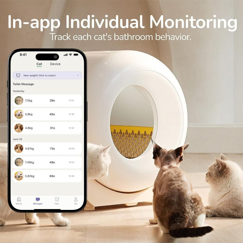 Smart Cat Litter Box with App Control, Odorless, Large Capacity, Includes 40 Bags