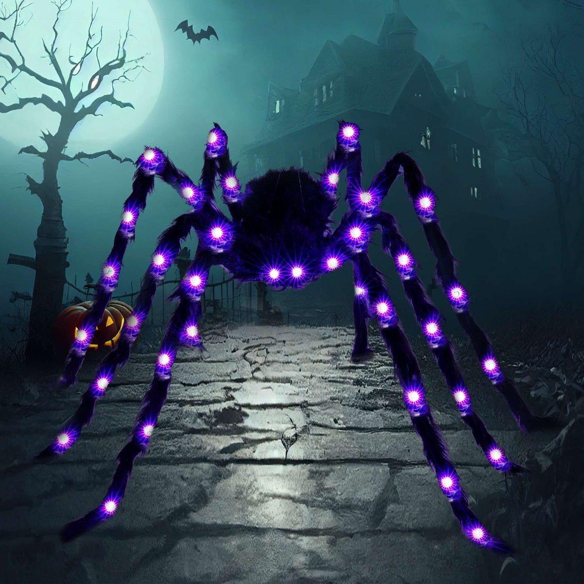 Joyfy 5 ft Light Up Giant Spider Halloween Decorations Scary Spider Halloween Outdoor Party Decorations Props Halloween Yard