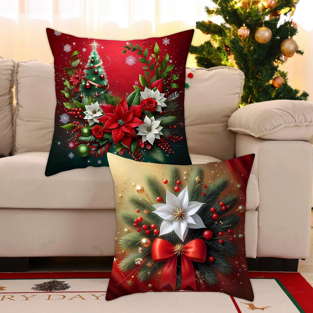 1pcs 2D Christmas Pillow Cover Xmas Party Decoration 2025 Xmas Holiday Santa Claus Pillow Cover Navidad Natal New Year Gift 2026