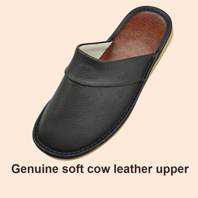 Big sizeGenuine Cow Leather Slippers Homes in indoor slipper Spring Autumn men women elderly non-slip casual single Slides shoes