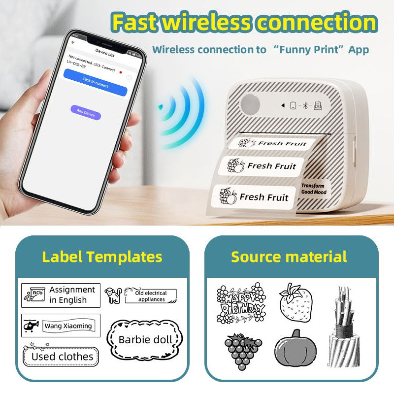 DOLEWA B3 Portable Mini Printers Wireless Bluetooth Inkless Sticker Maker Printer Tag Price Machine for Office School Kitchen