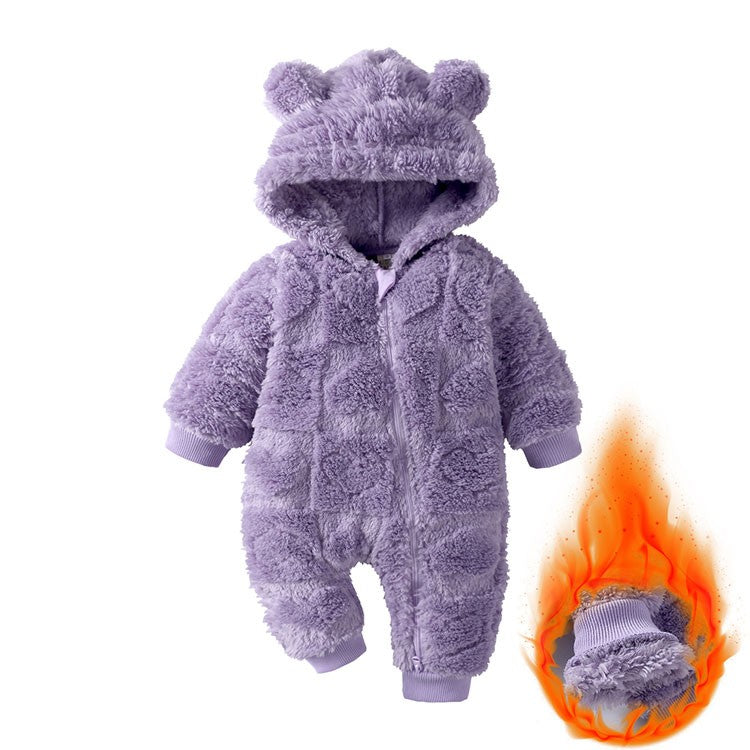 Cartoon Baby Clothes Boy Romper Long Sleeve Arctic Velvet Hooded Baby Girl Romper Winter Warm Newborn Clothes 0-18 Months