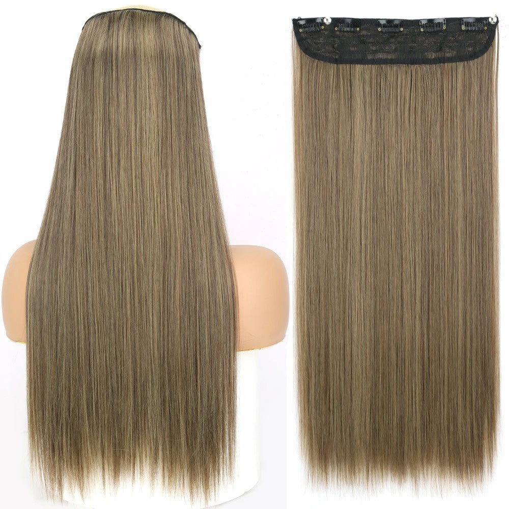 Long Straight Hairstyle 5 Clip Natural Hair Extension Synthetic Fiber Heat-Resistant Hairpiece 22"32" Black Brown Blonde