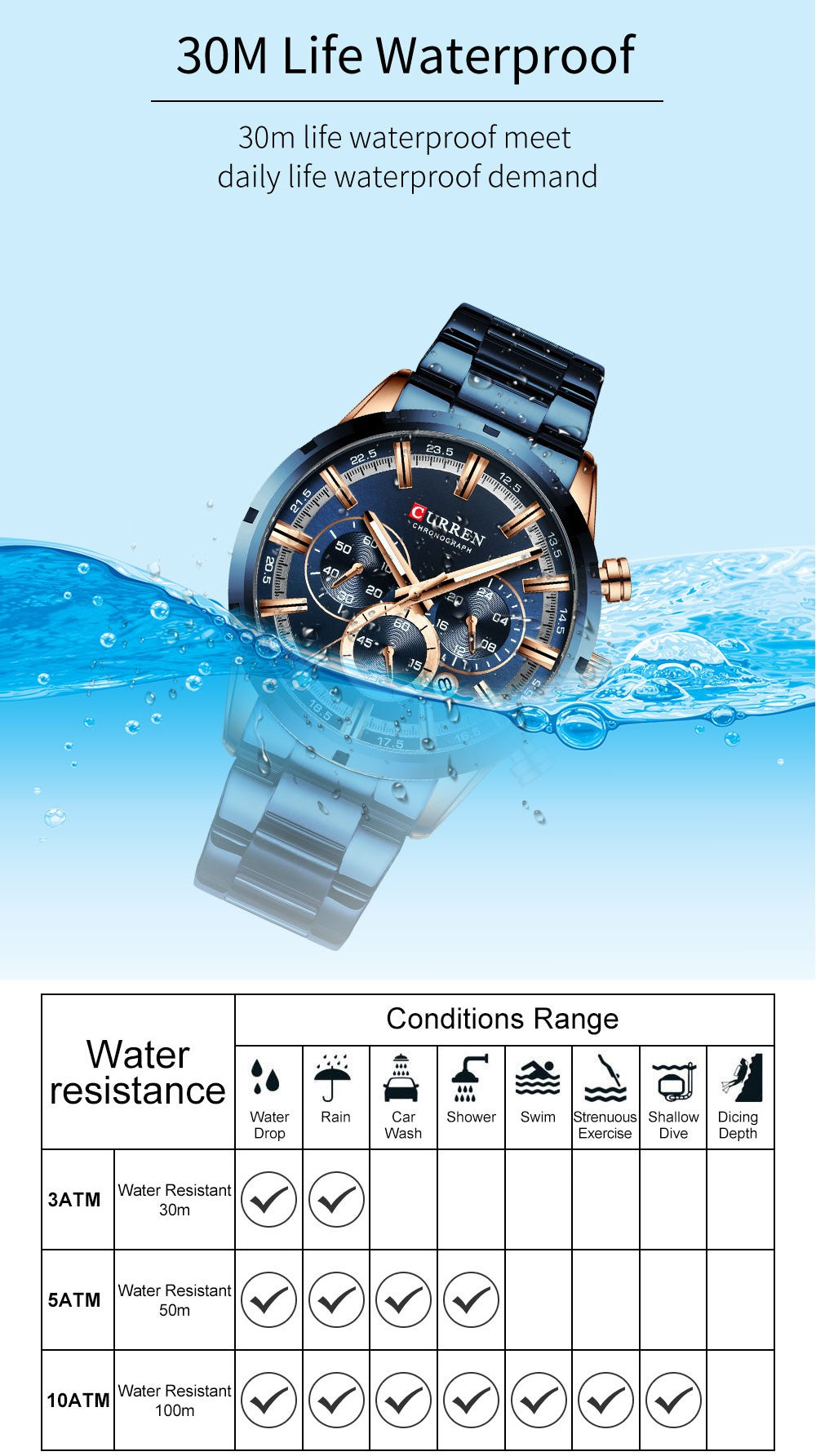 CURREN Men Watch Top Brand Luxury Sports Quartz Mens Watches Full Steel Waterproof Chronograph Wristwatch Men Relogio Masculino