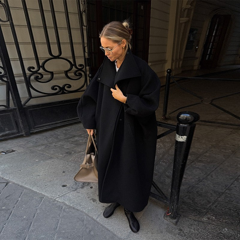Fashion Loose Women's Trench Coat Stand Collar Batwing Sleeve Oversized Long Coats 2025 New Autumn Casual Street Chic Outwear