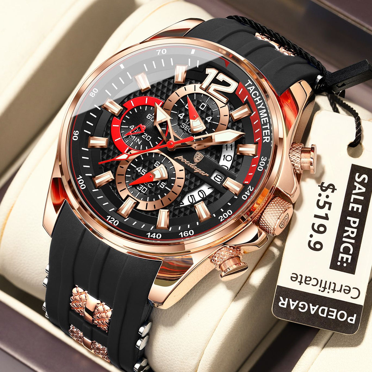 POEDAGAR Luxury Military Men Watch Calendar Chronograph Waterproof Luminous Man Wristwatch Fashion Silicone Quartz Men's Watches