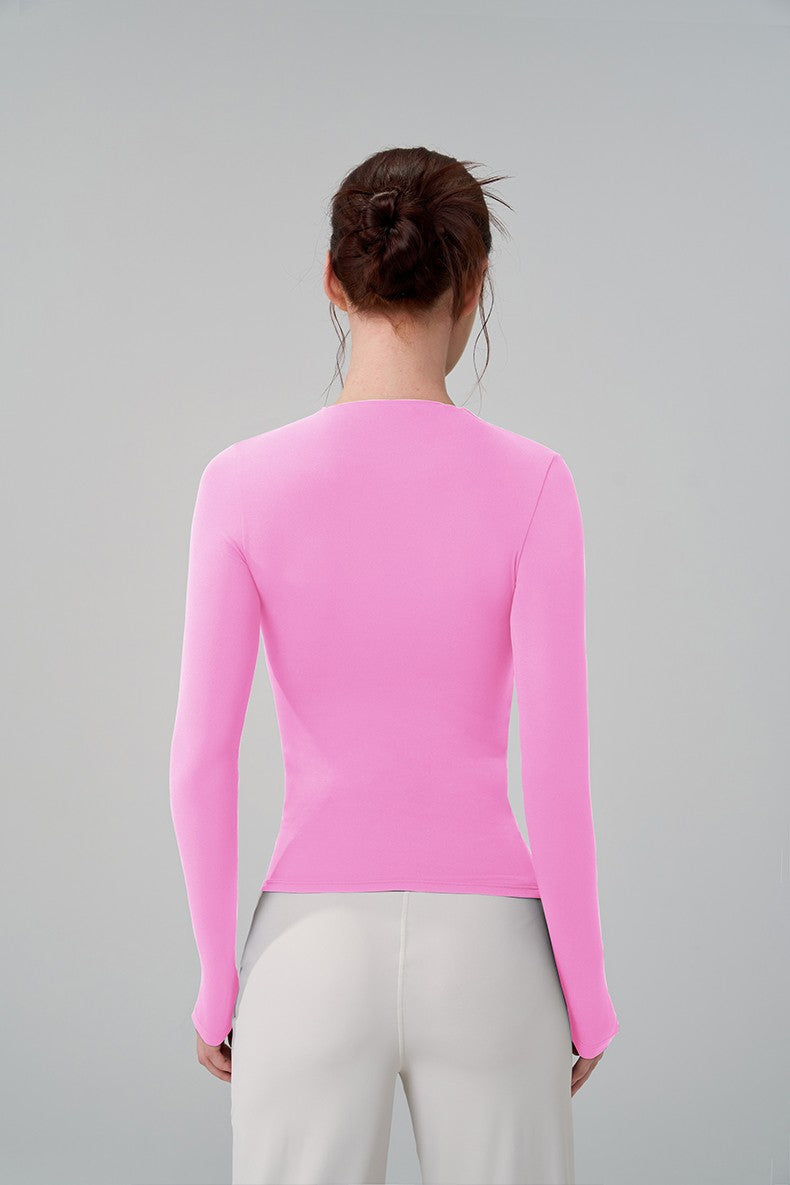 SOISOU 5 Colors Half-High Collar Slim Fit Yoga Top Women's Pilates Pullover Sports Long Sleeve High Elastic Fitness T Shirt
