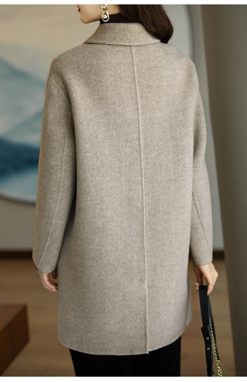 Plus Size Women's Thickened Woolen Coat Hot Sale Of The Season Autumn Winter New Style Coffee Color Slimming Mid-Length Korea...