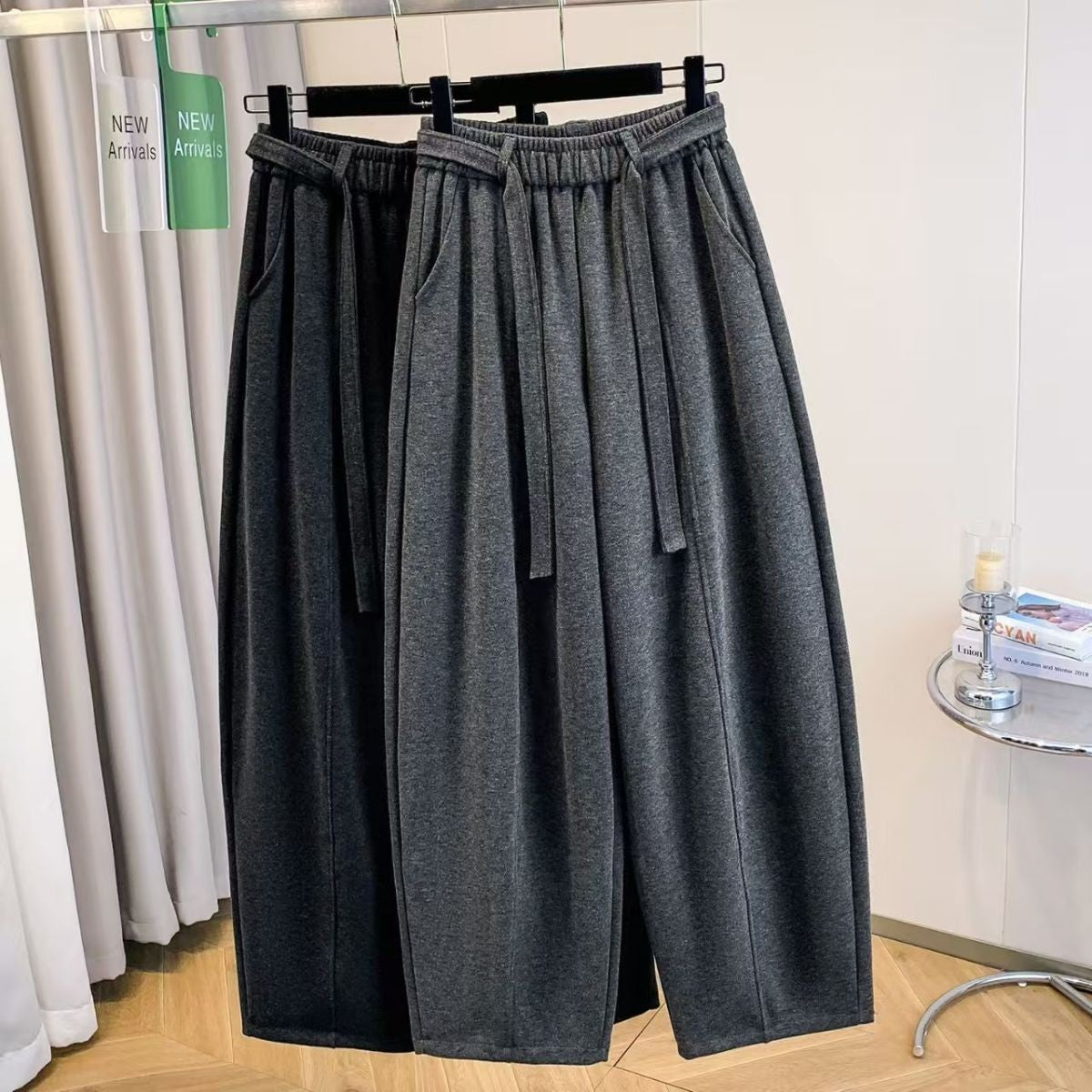 2025 Autumn Winter New All-match Fashionable Solid Color Elastic Waist Wide Leg Pants Women Clothes Casual Drawstring Trousers