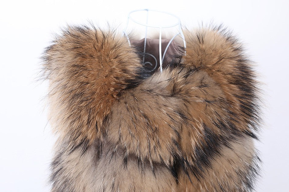 Maomaokong Natural Raccoon Real Fur Coat Ladies Waistcoat Fur Mid-length Winter Warm Real Fur Coat Luxury Women coat Top Vest