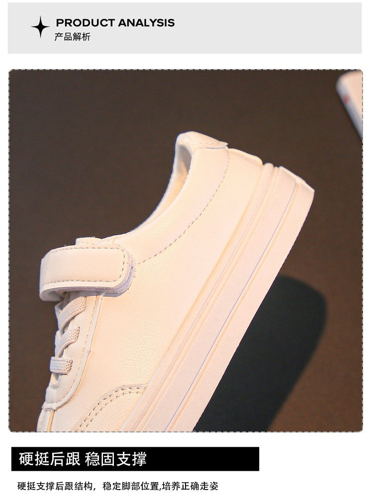 Children Casual Shoes White Pu Leather Plain Design School Kids Sneakers Unisex All-match 26-36 Four Seasons Boys Girls Shoes