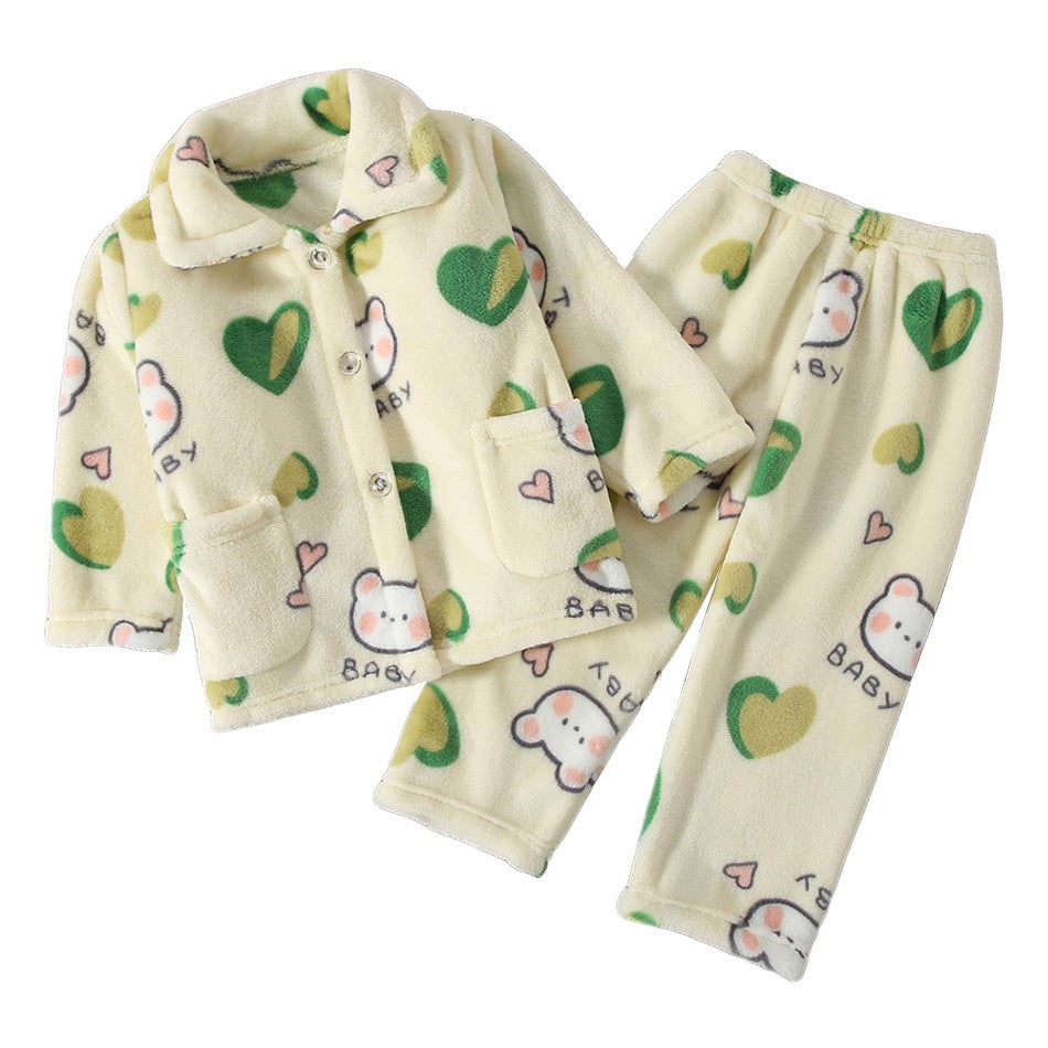 High Quality Coral Fleece Flannel Cute Cartoon Pattern Pajama Sets Boys and Girls Long Sleeve Warm Comfortable Winter Sleepwear