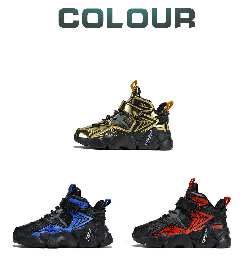 Winter Children's Fashion Sports Shoes Leather Boys' Running Sneakers Flat Casual Walking Shoes Warm Lightweight Outdoor Boots