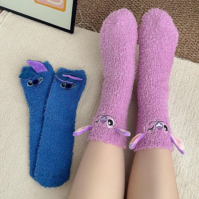 Disney Cute Stitch Cartoon Thermal Socks Coral Fleece Non Slip Floor Socks Cute Housewarming Present Christmas gift Couple socks