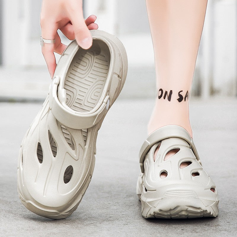 Men's summer casual anti-slip and wear-resistant hollow thick-soled flip-flops with a feeling of stepping on feces, EVA croats
